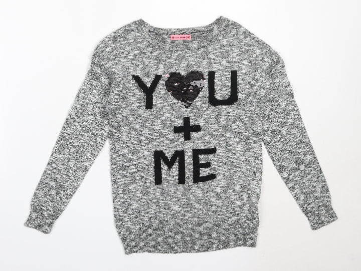 Cool Club Girls Grey Round Neck  Cotton Pullover Jumper Size 10 Years