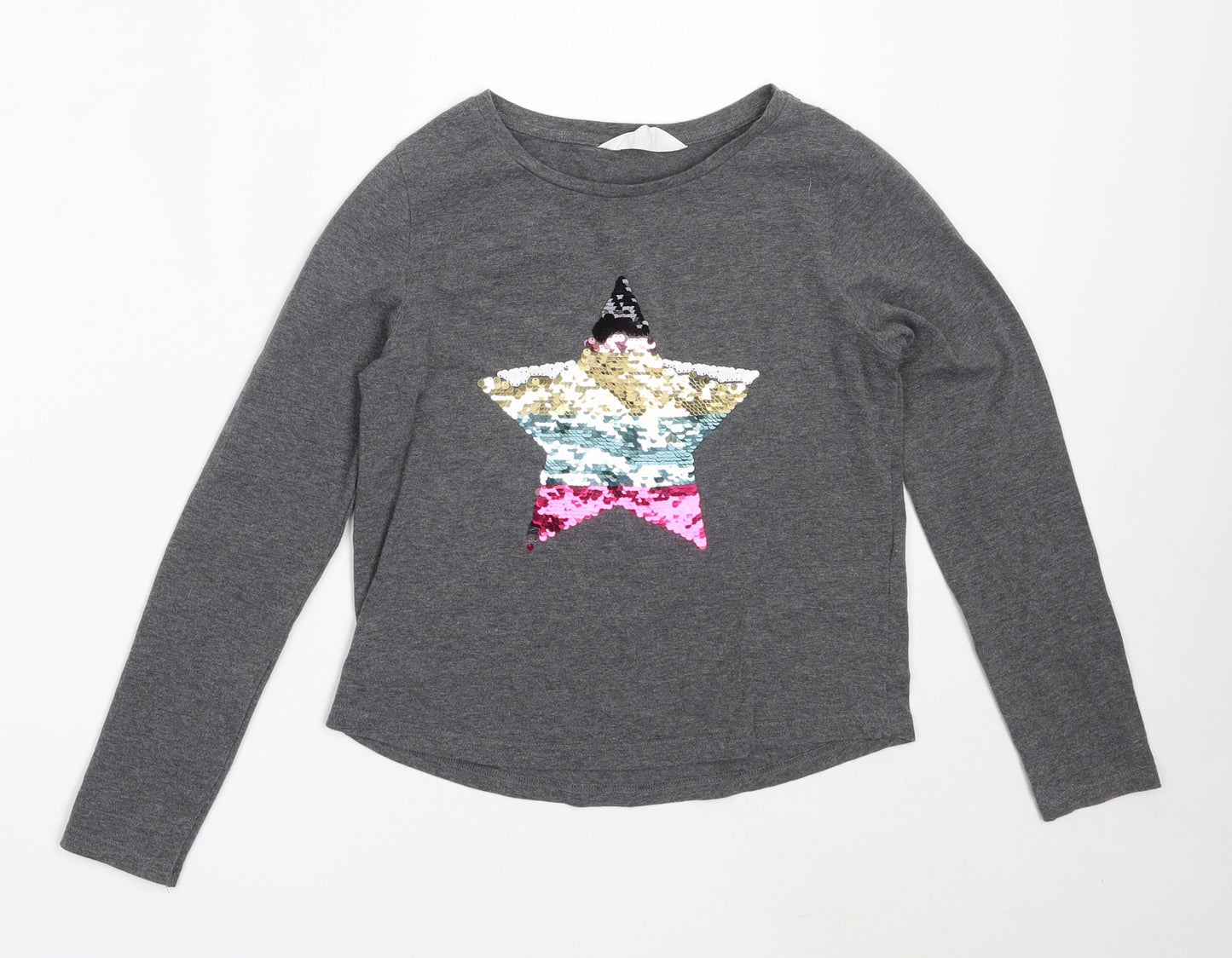 H&M Girls Grey  Cotton Basic T-Shirt Size 11-12 Years Round Neck