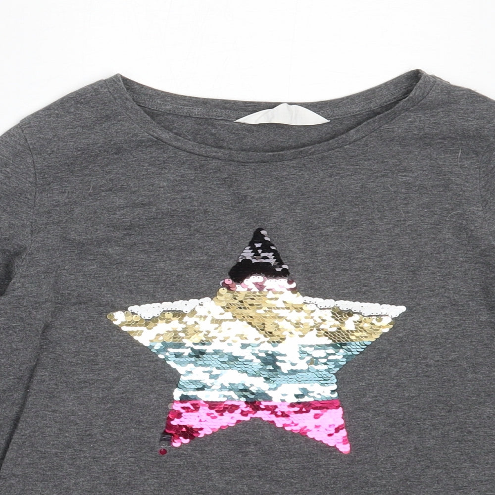 H&M Girls Grey  Cotton Basic T-Shirt Size 11-12 Years Round Neck