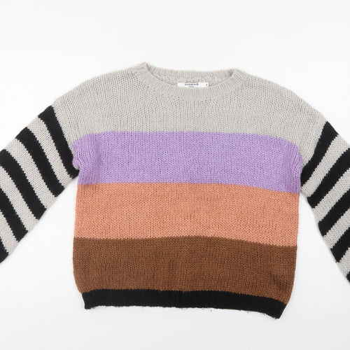 Sweewe Womens Multicoloured Crew Neck Striped Acrylic Pullover Jumper Size M
