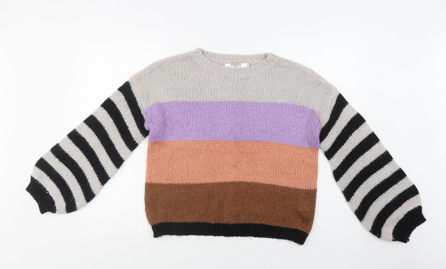 Sweewe Womens Multicoloured Crew Neck Striped Acrylic Pullover Jumper Size M