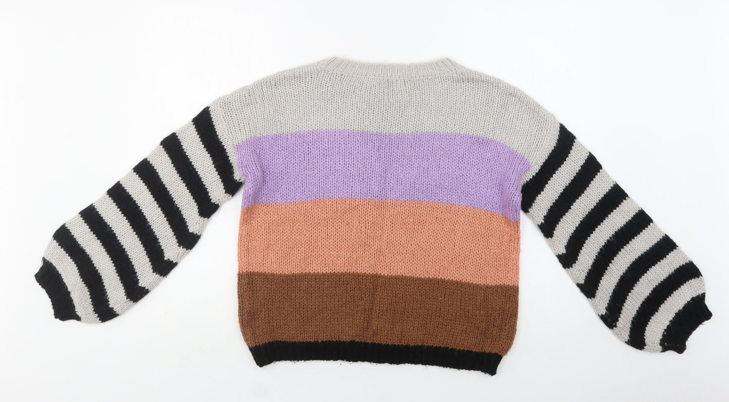 Sweewe Womens Multicoloured Crew Neck Striped Acrylic Pullover Jumper Size M