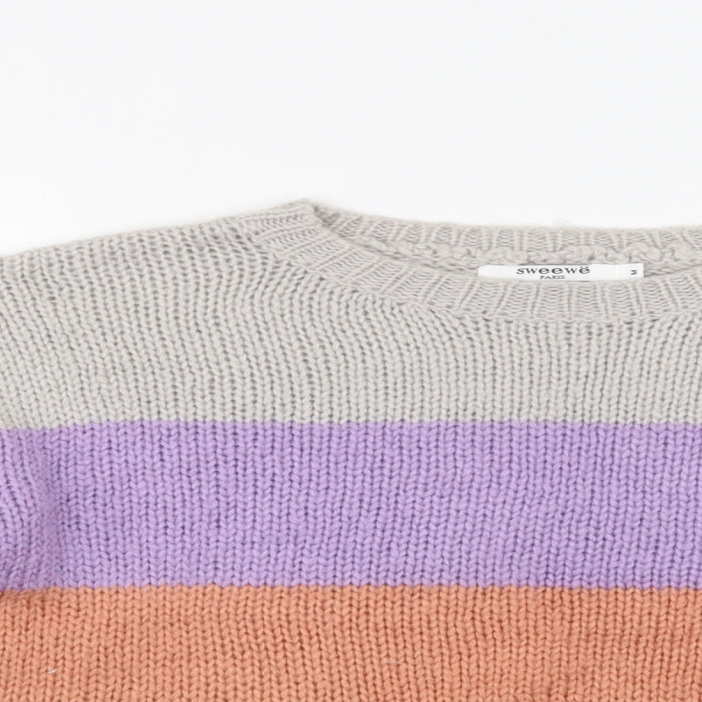 Sweewe Womens Multicoloured Crew Neck Striped Acrylic Pullover Jumper Size M