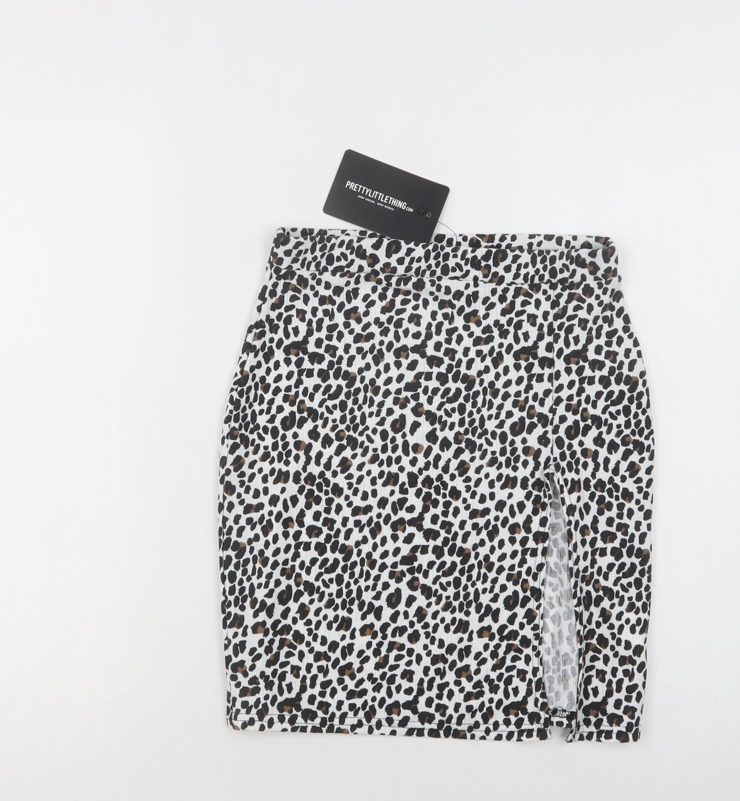PRETTYLITTLETHING Womens White Animal Print Polyester Mini Skirt Size 8