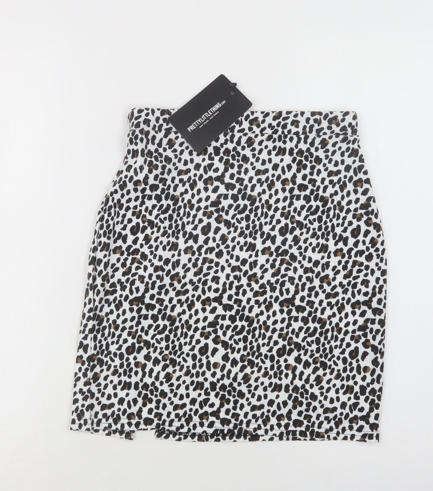 PRETTYLITTLETHING Womens White Animal Print Polyester Mini Skirt Size 8