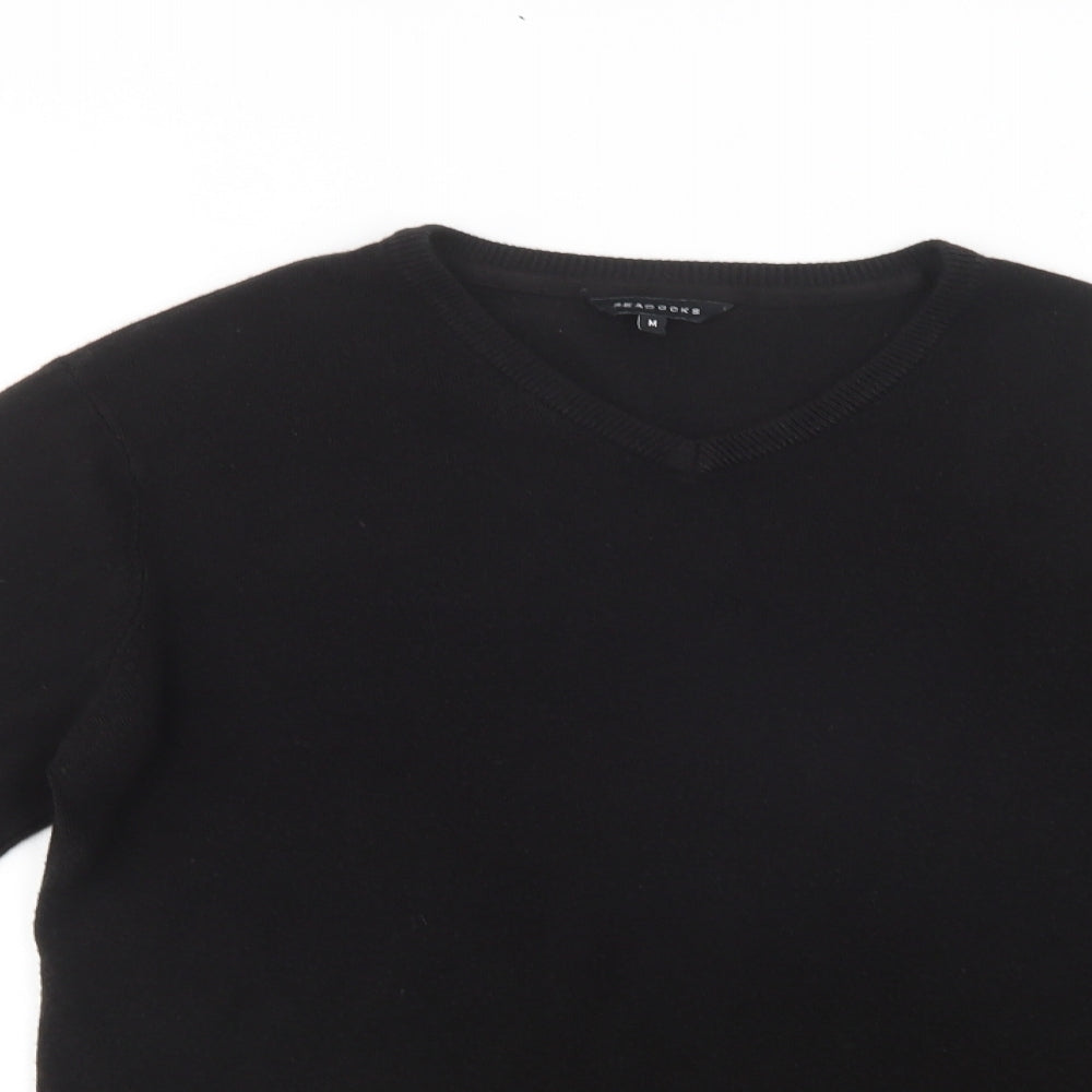 Peacocks Mens Black V-Neck  Acrylic Pullover Jumper Size M