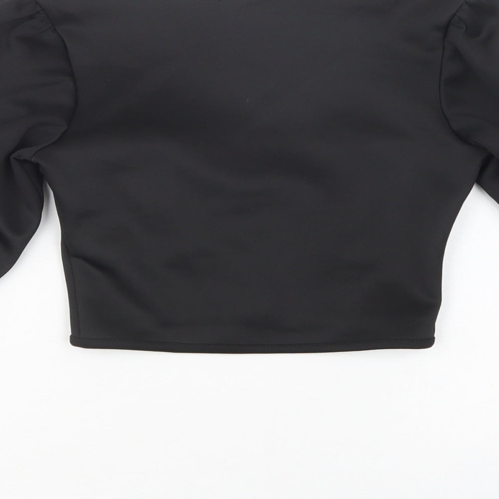 PRETTYLITTLETHING Womens Black  Polyester Cropped Blouse Size 8 Sweetheart