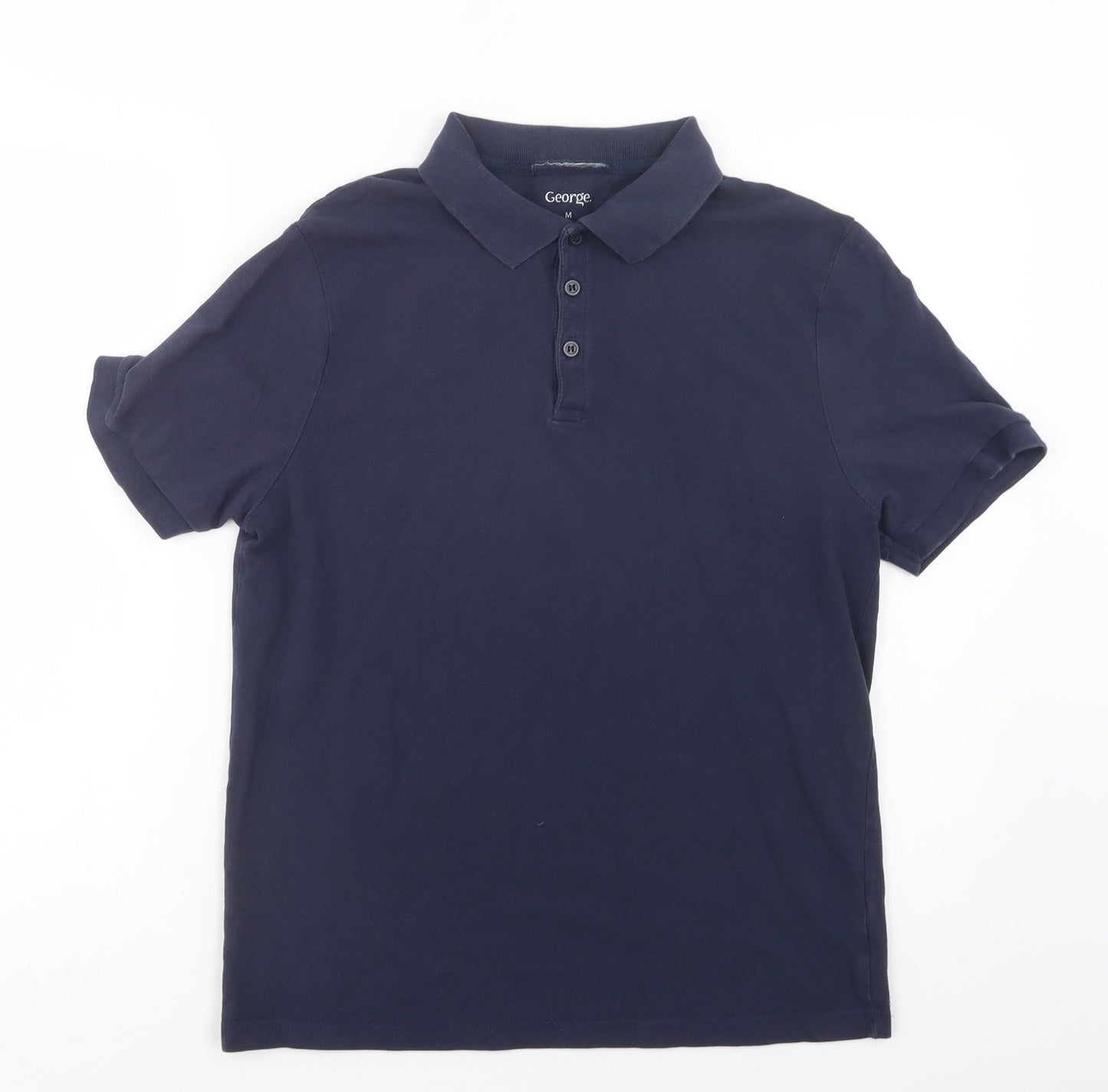 George Mens Blue  Cotton  Polo Size M Collared Button