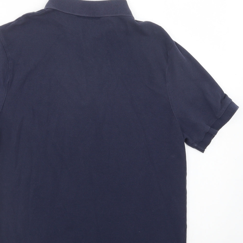 George Mens Blue  Cotton  Polo Size M Collared Button