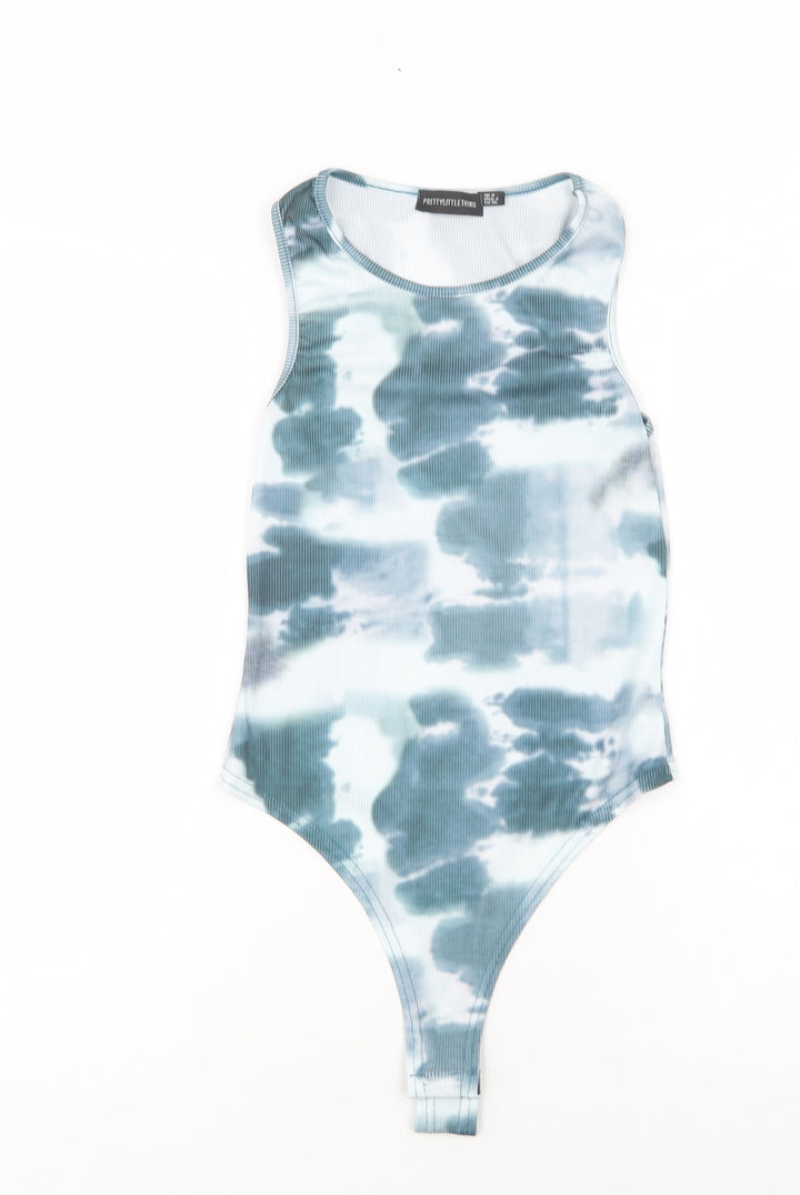 PRETTYLITTLETHING Womens Green Batik Polyester Bodysuit One-Piece Size 8 Snap