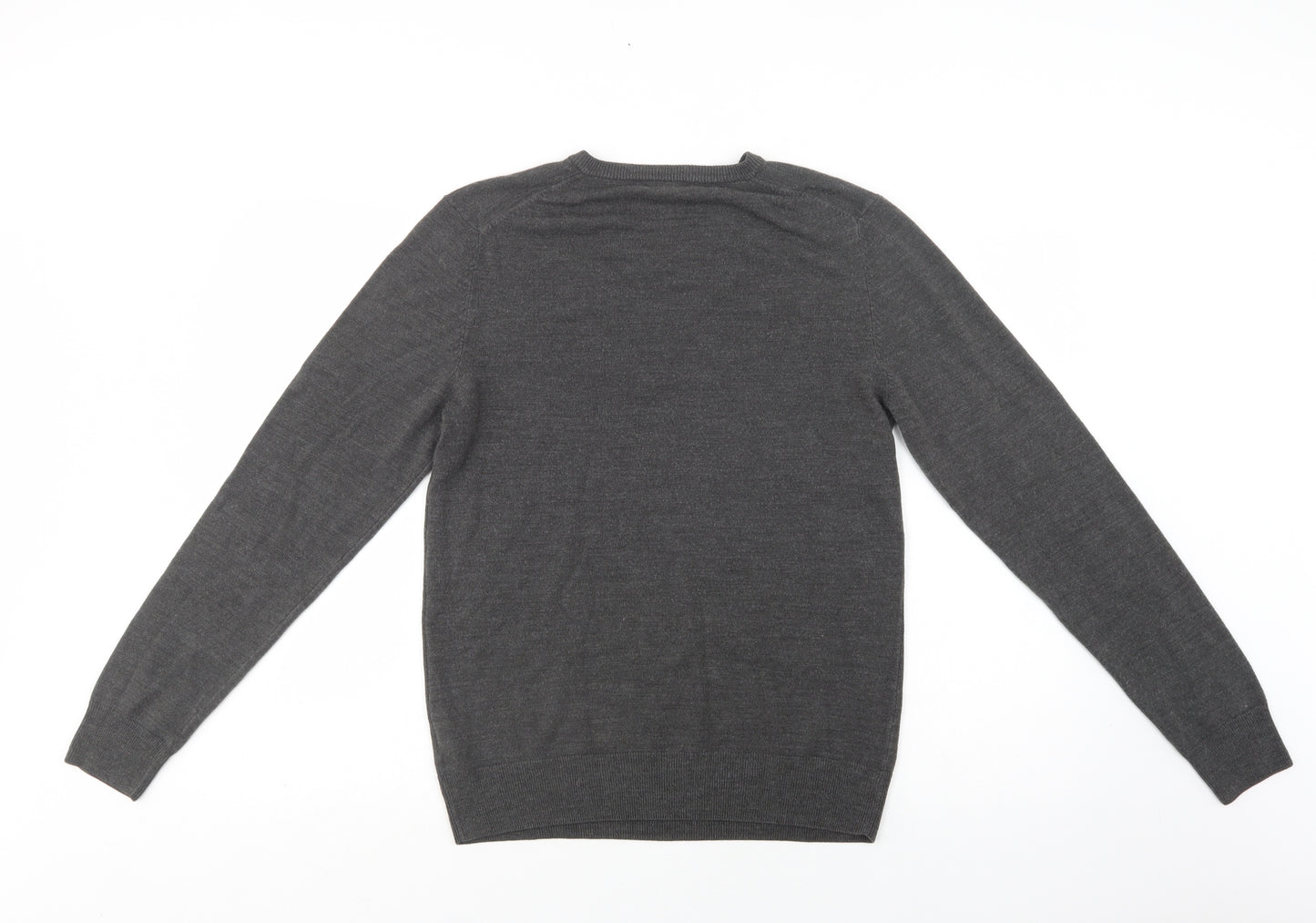 F&F Mens Grey V-Neck  Acrylic Pullover Jumper Size M