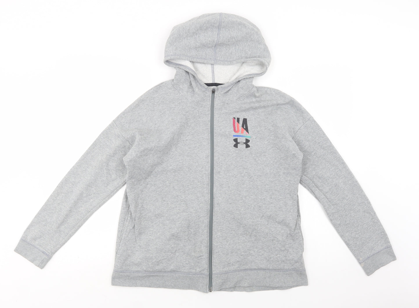 Under armour Boys Grey  Cotton Full Zip Hoodie Size 14-15 Years  Zip