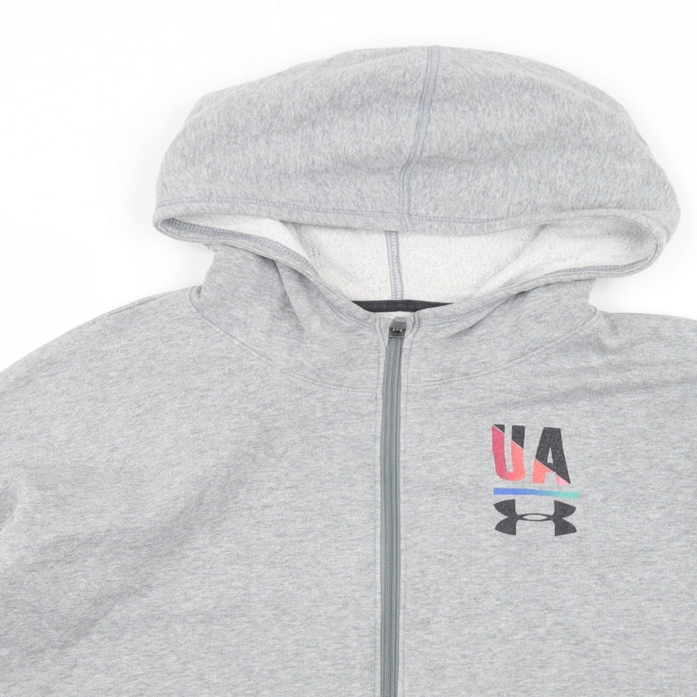 Under armour Boys Grey  Cotton Full Zip Hoodie Size 14-15 Years  Zip