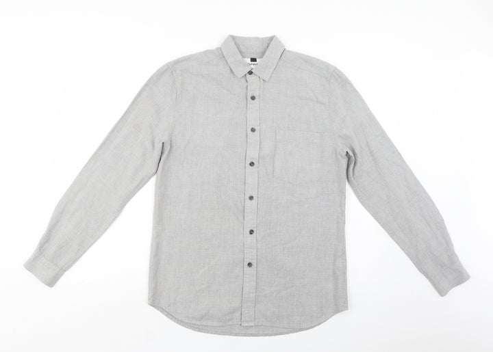 Topman Mens Grey Cotton Button-Up Size S Collared Button