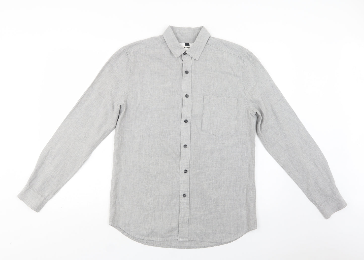 Topman Mens Grey  Cotton  Button-Up Size S Collared Button