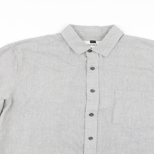 Topman Mens Grey  Cotton  Button-Up Size S Collared Button