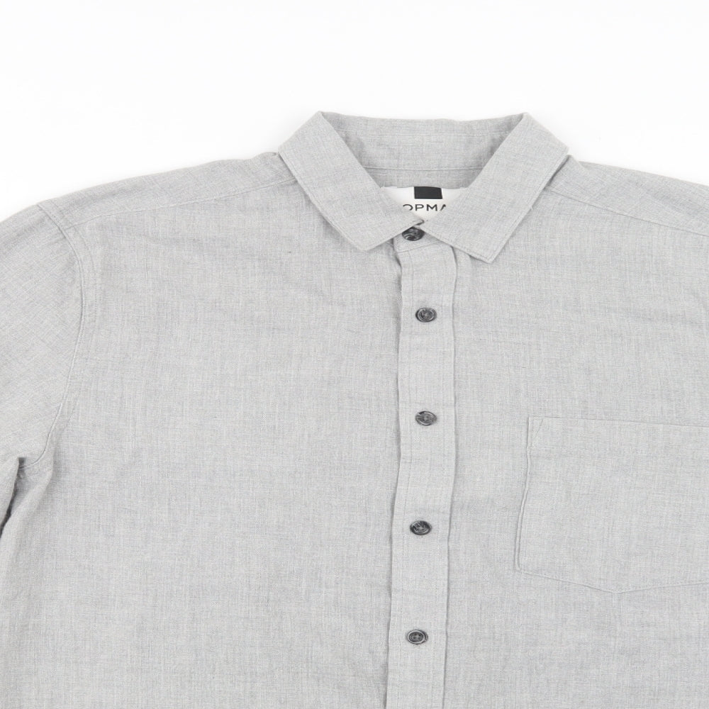 Topman Mens Grey  Cotton  Button-Up Size S Collared Button