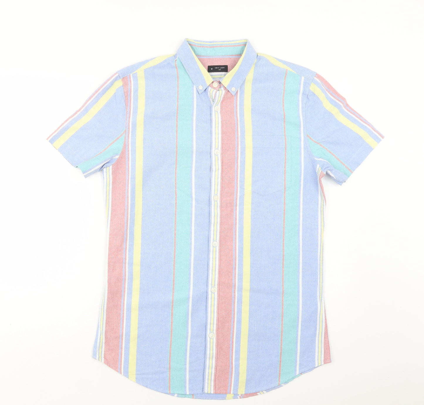 New Look Mens Multicoloured Striped Cotton  Button-Up Size S Collared Button