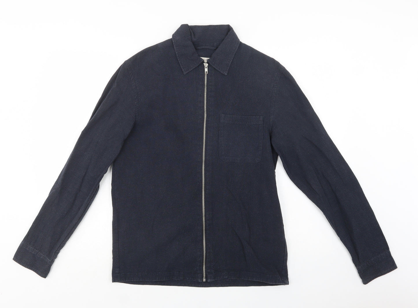 H&M Mens Blue  Linen  Button-Up Size S Collared Zip