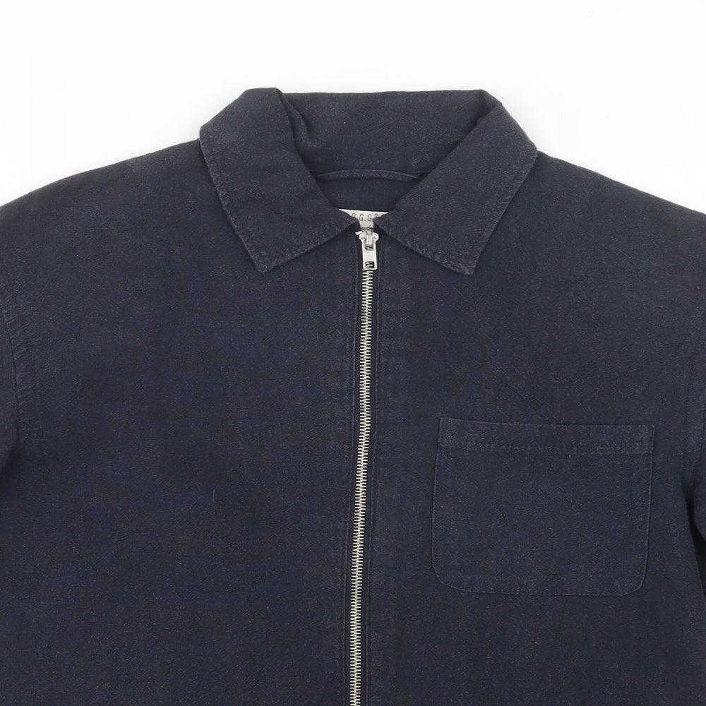 H&M Mens Blue  Linen  Button-Up Size S Collared Zip