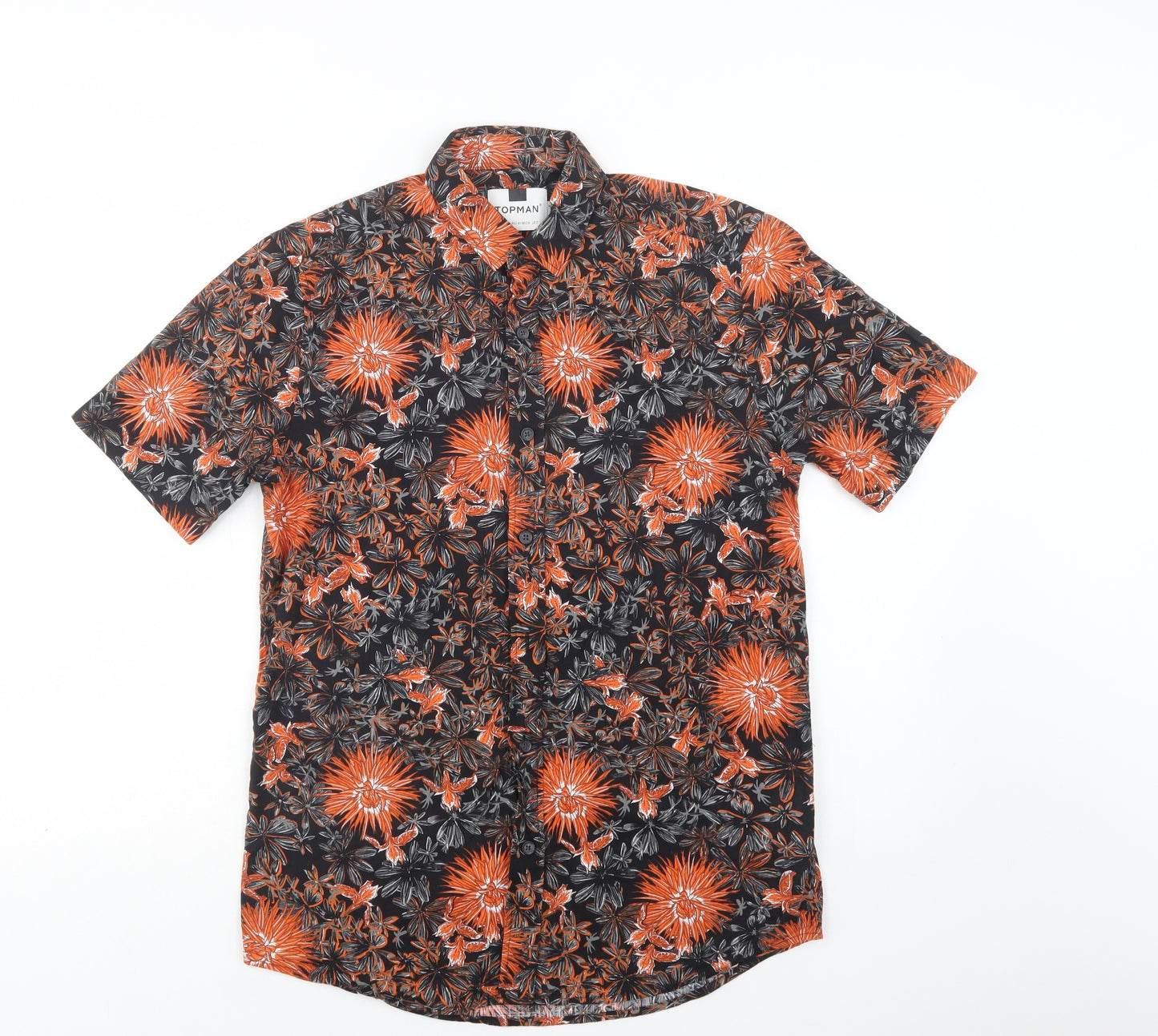 Topman Mens Black Floral Cotton  Button-Up Size S Collared Button