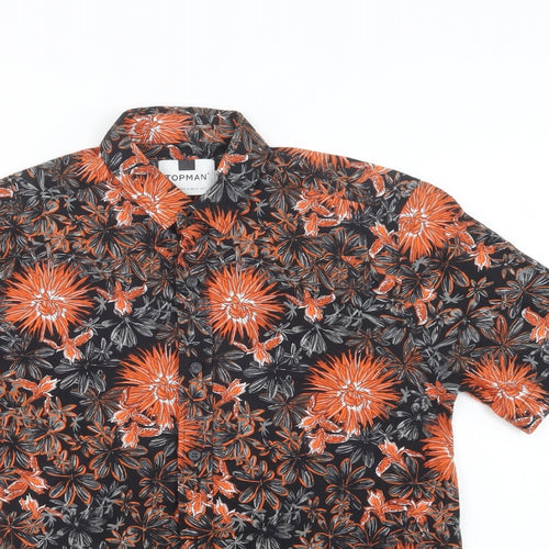 Topman Mens Black Floral Cotton  Button-Up Size S Collared Button