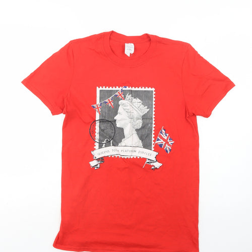 Gildan Womens Red  Cotton Basic T-Shirt Size S Crew Neck - Queen Elizabeth II