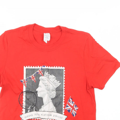 Gildan Womens Red  Cotton Basic T-Shirt Size S Crew Neck - Queen Elizabeth II
