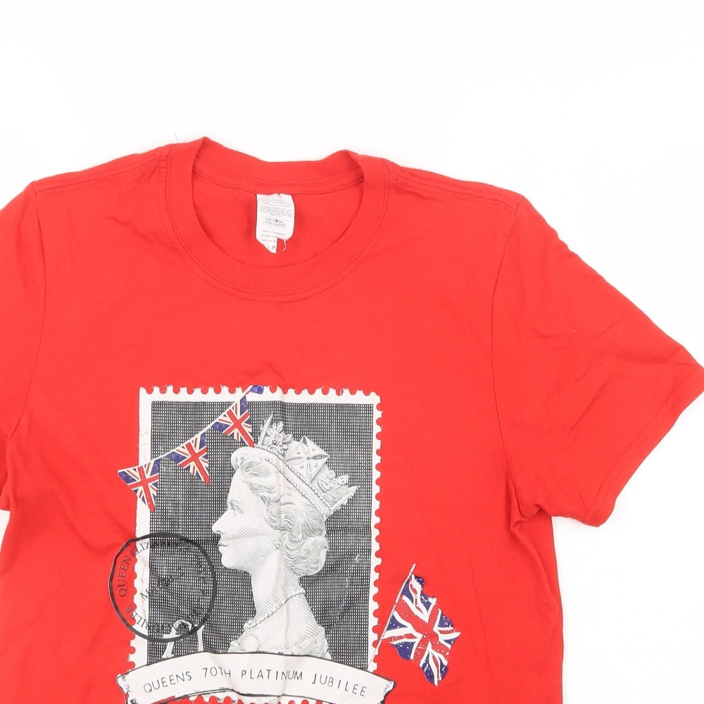 Gildan Womens Red  Cotton Basic T-Shirt Size S Crew Neck - Queen Elizabeth II