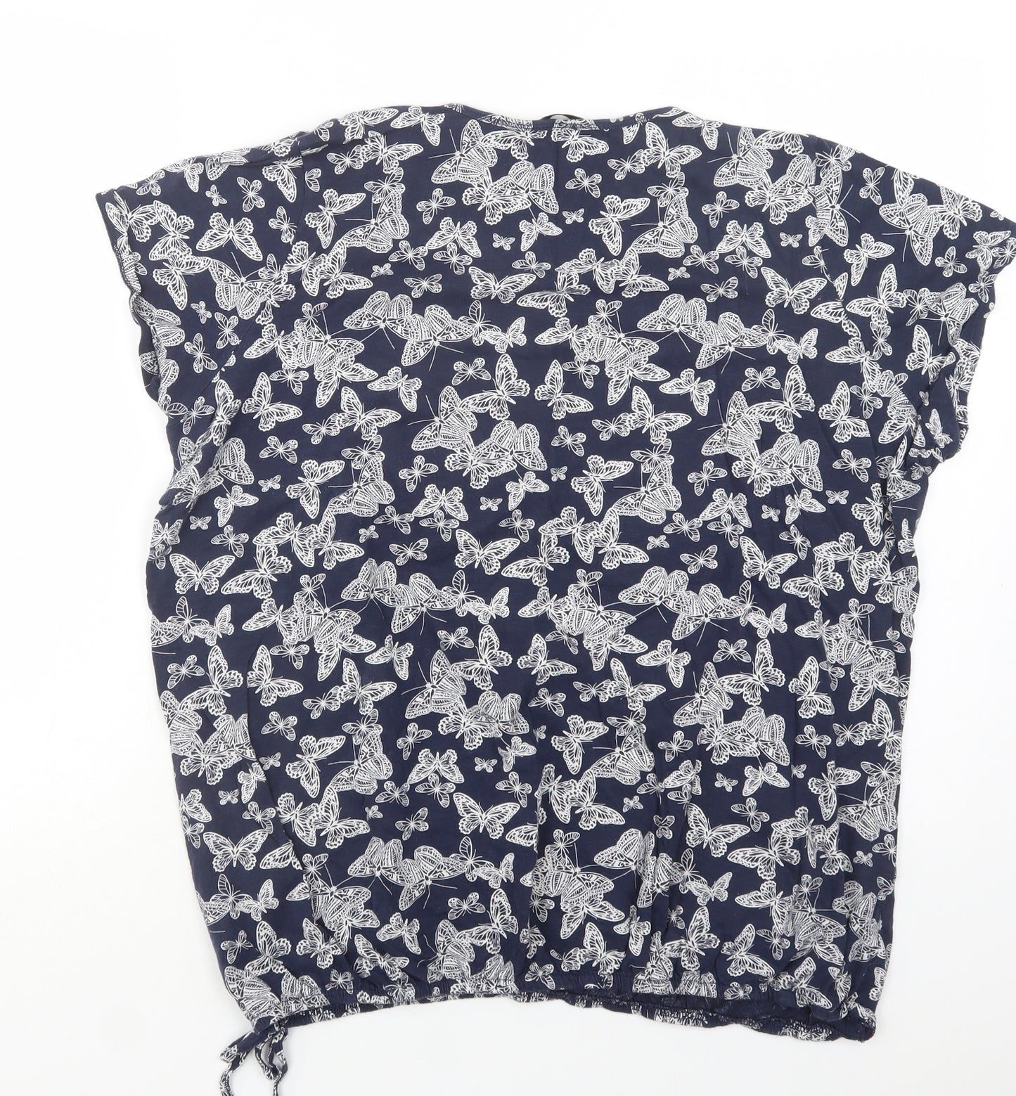 George Womens Blue  Cotton Basic Blouse Size 18 Crew Neck - Butterfly Print