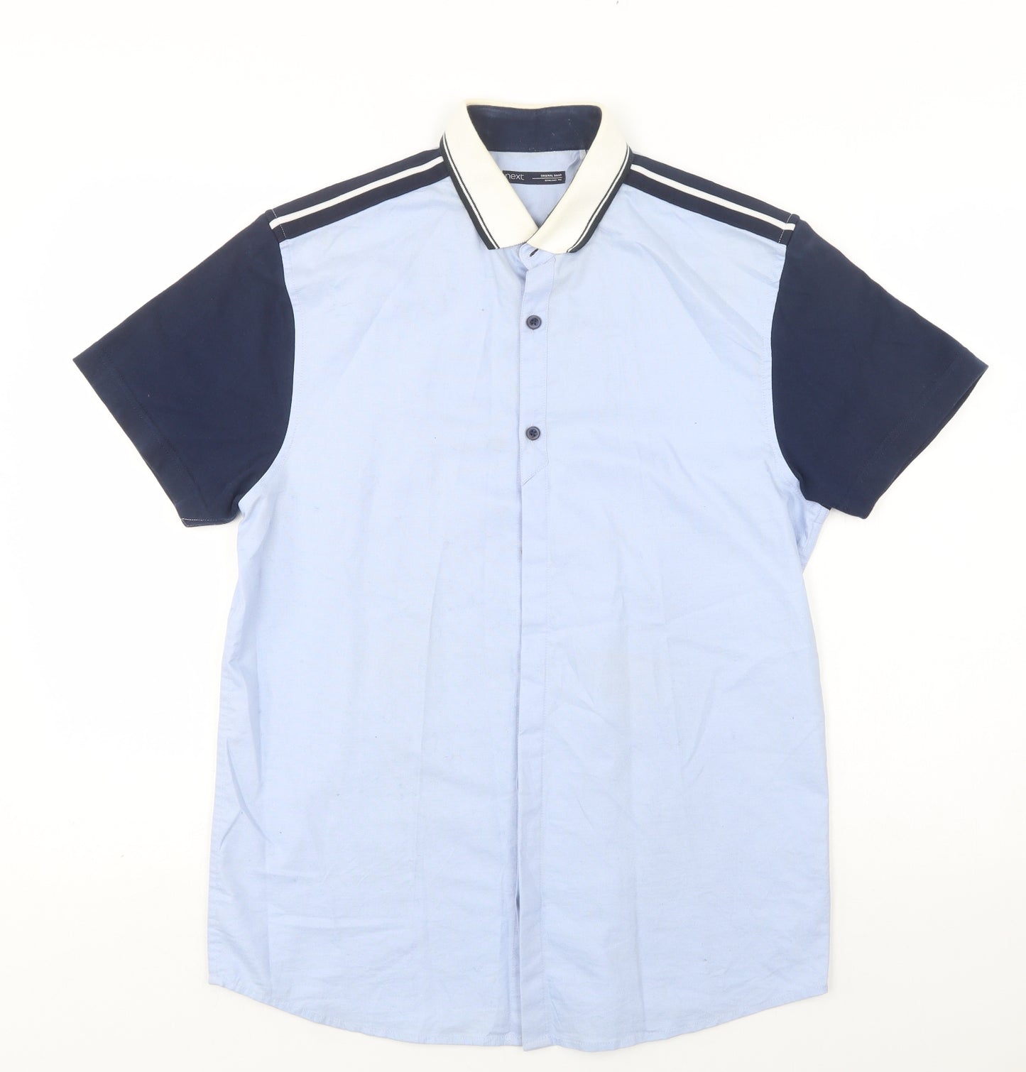 NEXT Boys Blue Colourblock Cotton Basic Button-Up Size 16 Years Collared Button