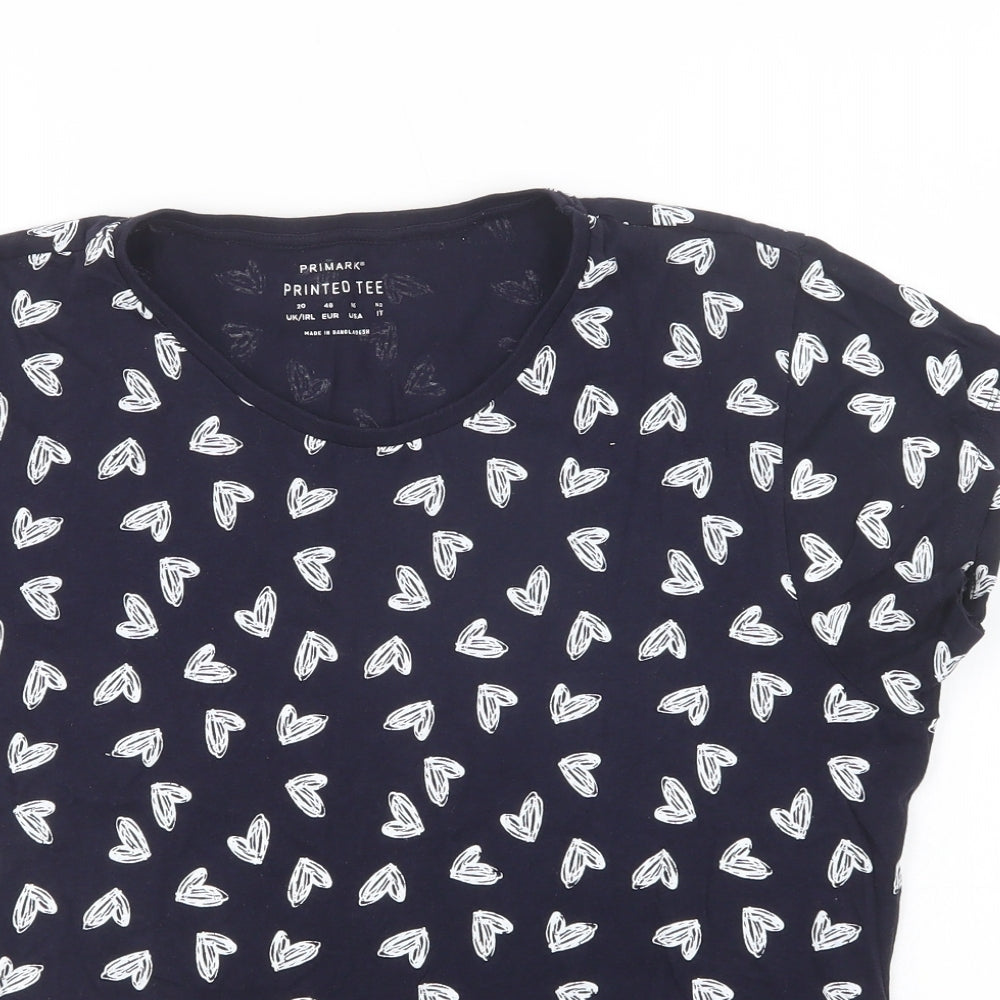 Primark Womens Blue  Cotton Basic T-Shirt Size 20 Crew Neck - Heart Print