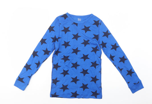 Front view of F&F boys’ blue geometric cotton pyjama top, size 11-12, years - star print