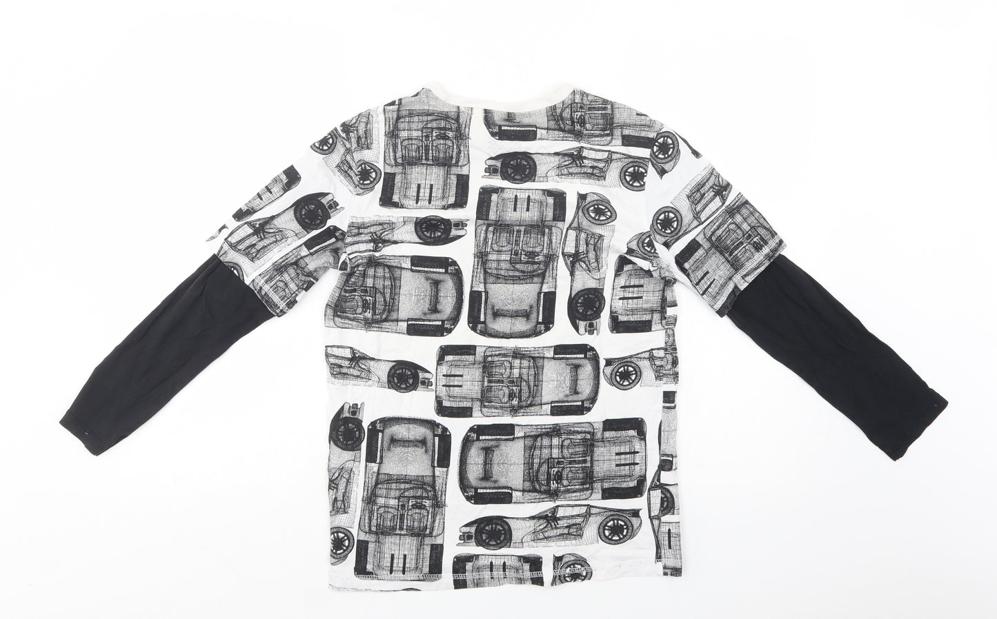 F&F Boys Grey Geometric Cotton Basic T-Shirt Size 10-11 Years Crew Neck  - Car Print