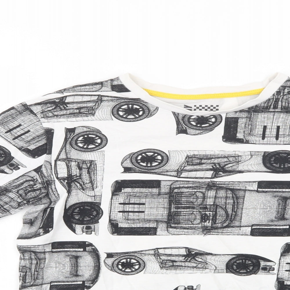 F&F Boys Grey Geometric Cotton Basic T-Shirt Size 10-11 Years Crew Neck  - Car Print