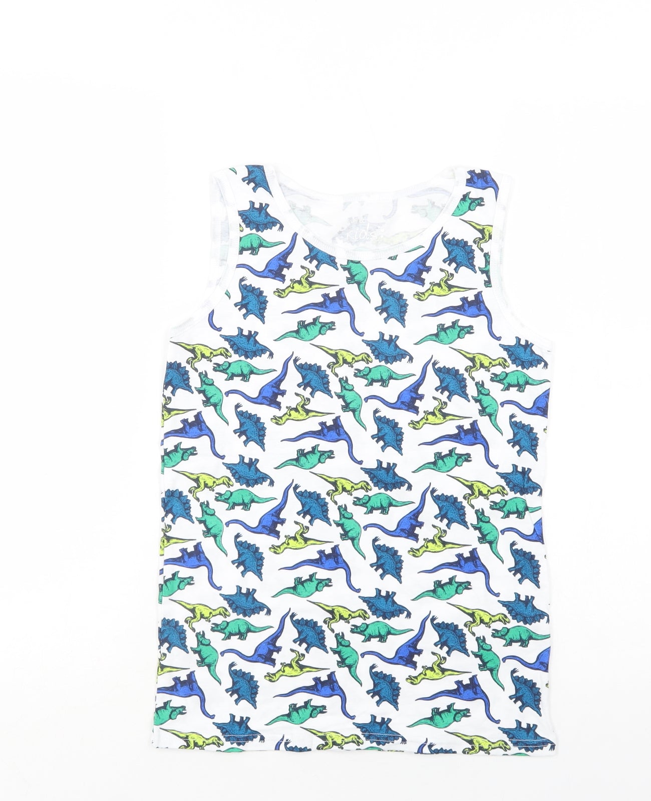 Pep & Co Boys White Geometric Cotton Basic T-Shirt Size 12-13 Years Crew Neck  - Dinosaur Print