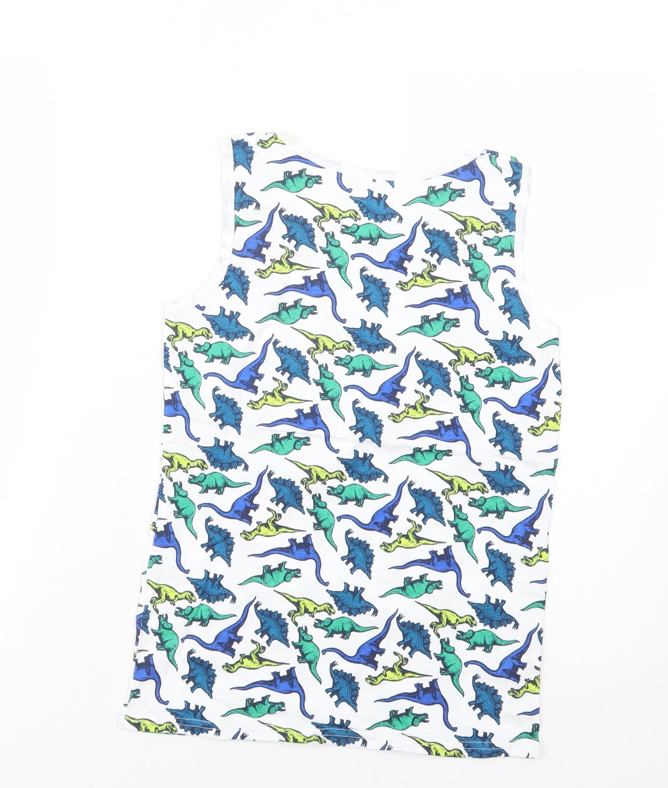 Pep & Co Boys White Geometric Cotton Basic T-Shirt Size 12-13 Years Crew Neck  - Dinosaur Print