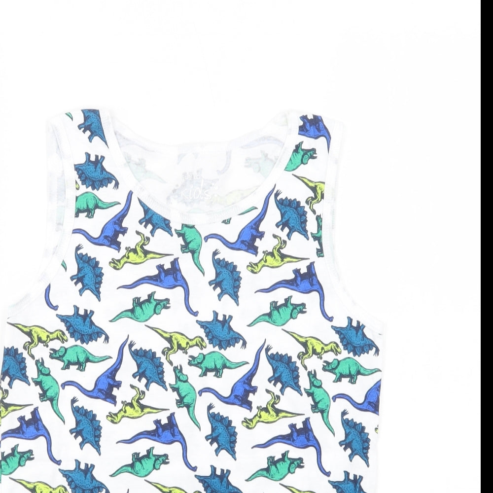 Pep & Co Boys White Geometric Cotton Basic T-Shirt Size 12-13 Years Crew Neck  - Dinosaur Print