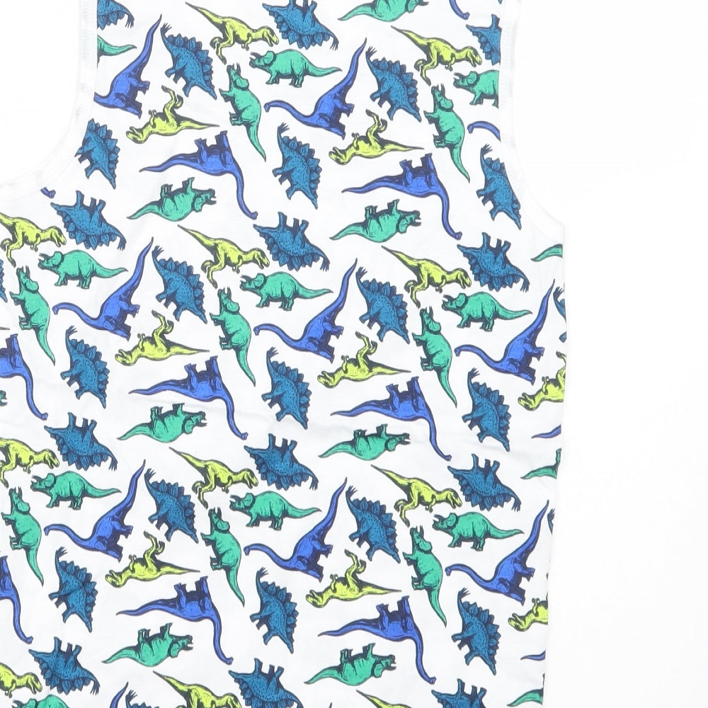 Pep & Co Boys White Geometric Cotton Basic T-Shirt Size 12-13 Years Crew Neck  - Dinosaur Print