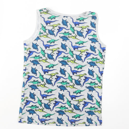Pep & Co Girls Grey Geometric Cotton Basic Tank Size 12-13 Years Crew Neck  - Dinosaur Print