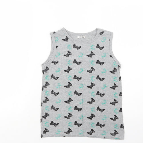 Pep & Co Boys Grey Geometric Cotton Basic Tank Size 12 Years Crew Neck  - Game Console