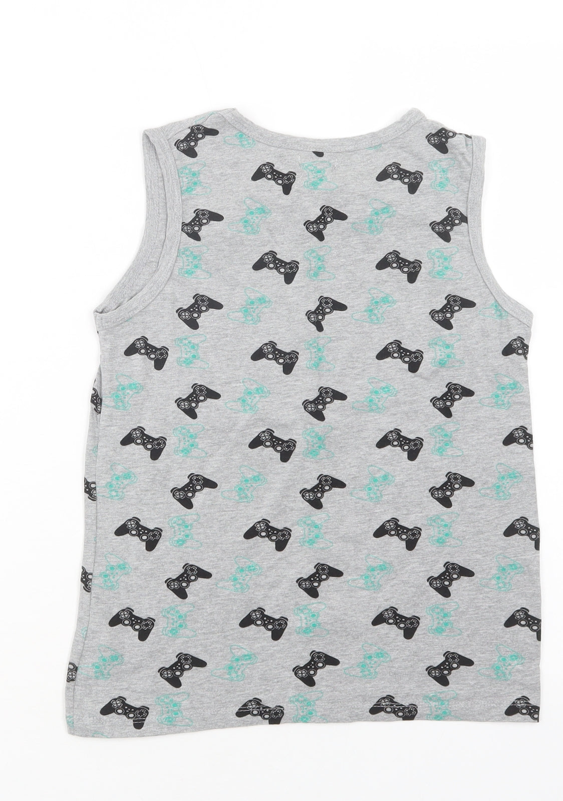 Pep & Co Boys Grey Geometric Cotton Basic Tank Size 12 Years Crew Neck  - Game Console
