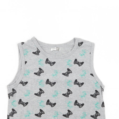Pep & Co Boys Grey Geometric Cotton Basic Tank Size 12 Years Crew Neck  - Game Console