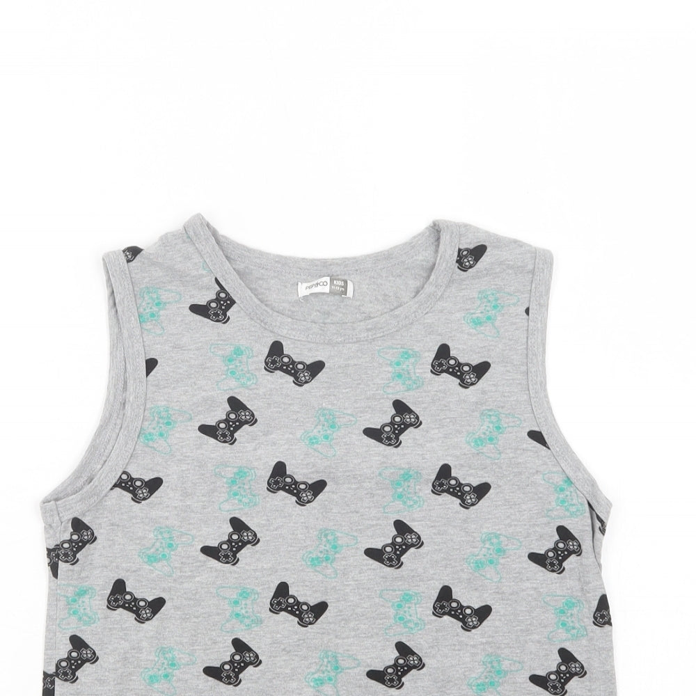 Pep & Co Boys Grey Geometric Cotton Basic Tank Size 12 Years Crew Neck  - Game Console