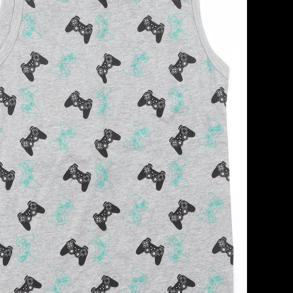 Pep & Co Boys Grey Geometric Cotton Basic Tank Size 12 Years Crew Neck  - Game Console