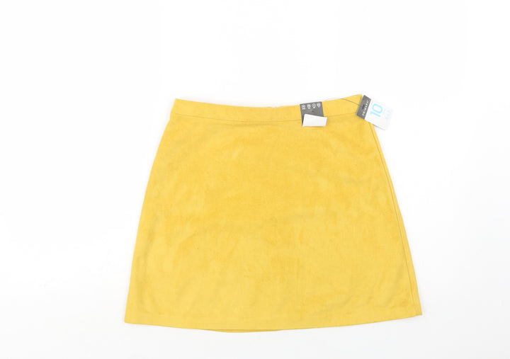 Primark Womens Yellow Polyester Mini Skirt Size 10 Zip