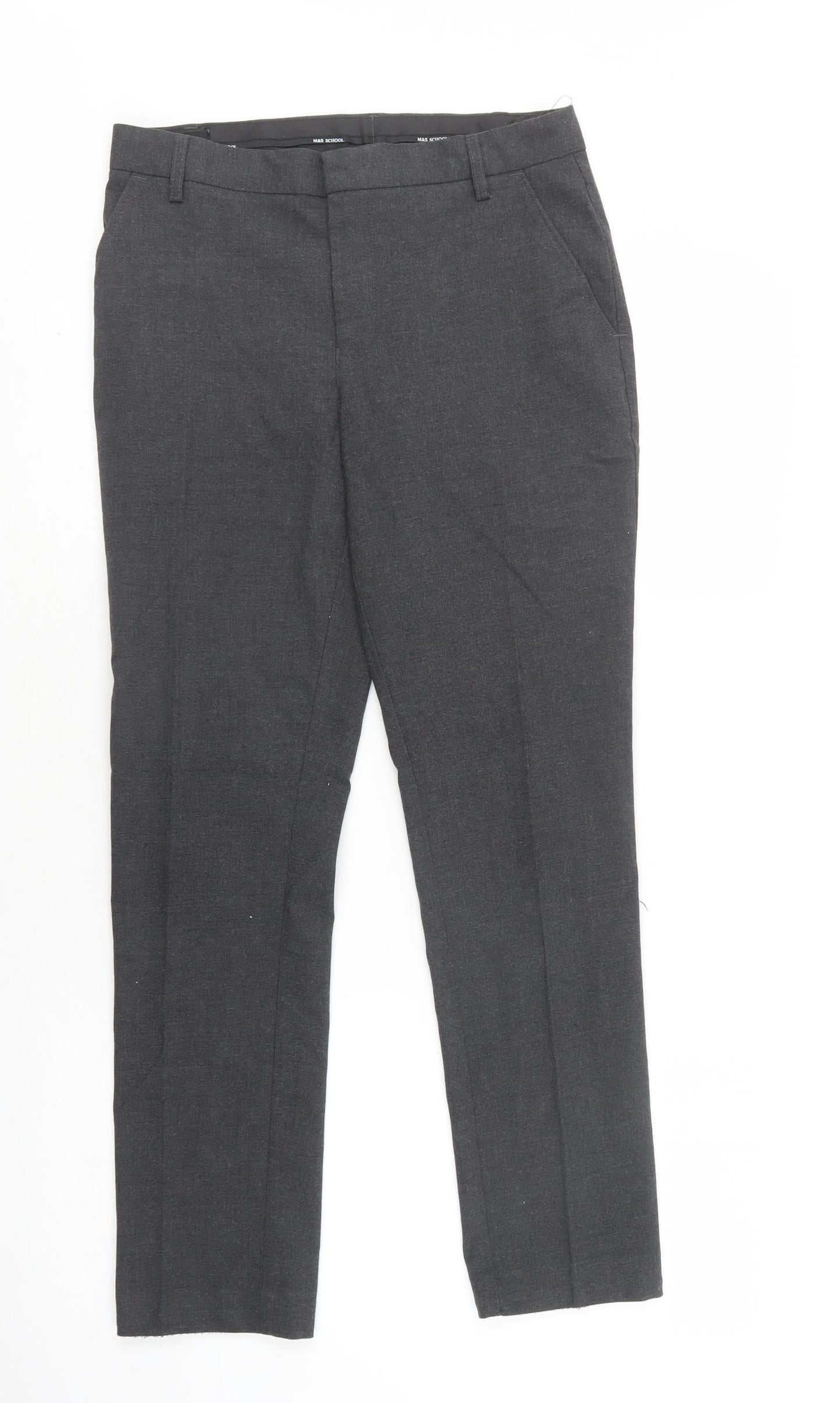 M&S Boys Grey  Polyester Dress Pants Trousers Size 12-13 Years  Regular Hook & Loop - School Wear