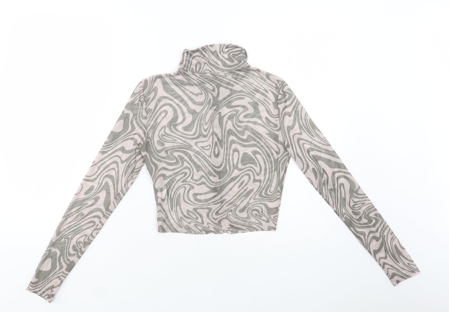 SheIn Womens Beige Geometric Polyester Basic Button-Up Size XS Collared