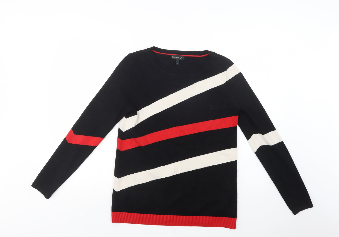 Phase Eight Womens Black Crew Neck Striped Viscose Pullover Jumper Size 14