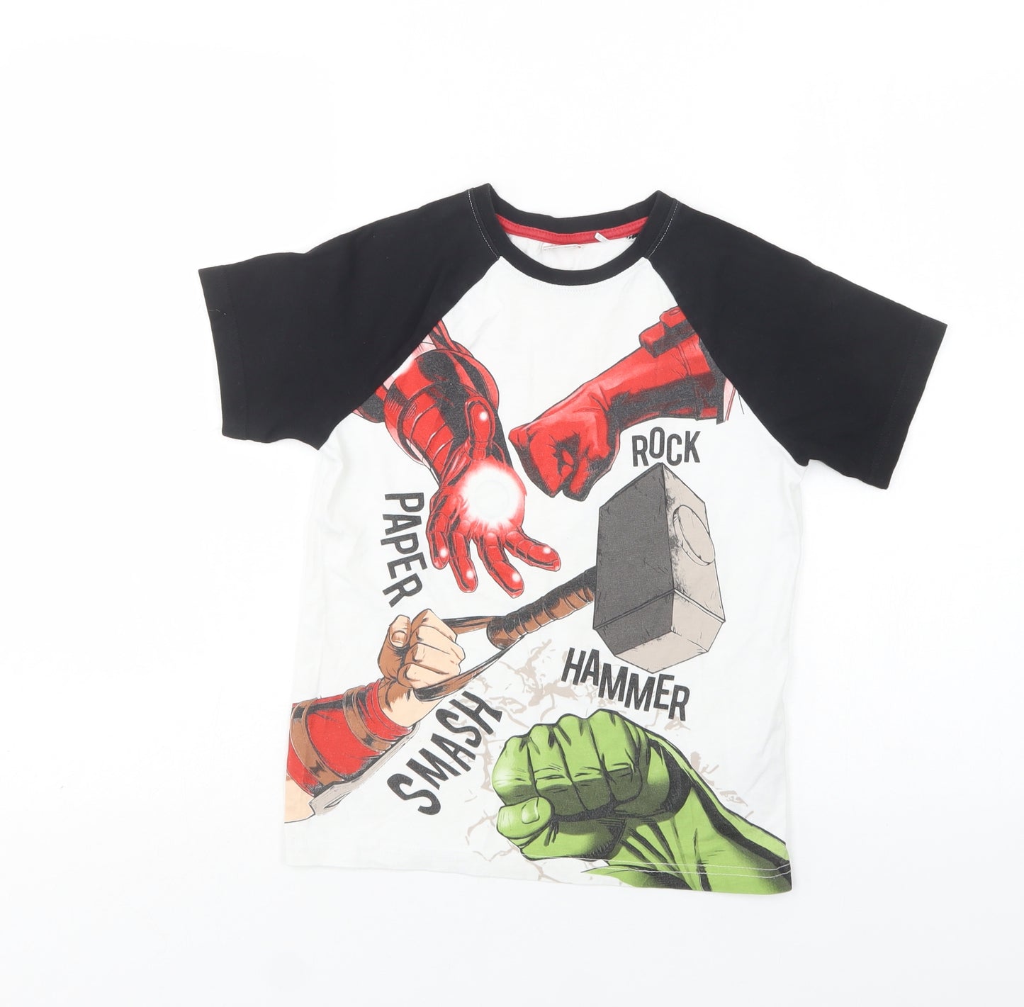 NEXT Boys White Colourblock Cotton Basic T-Shirt Size 9 Years Crew Neck  - Marvel